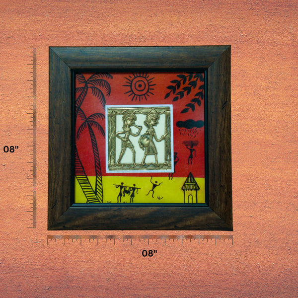 Dhokra 02 Figure Jali Frame With Warli Print