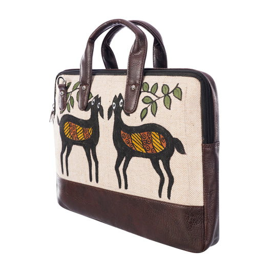 Handmade Jute Laptop Bag with Sohrai Painting | CTLB0003