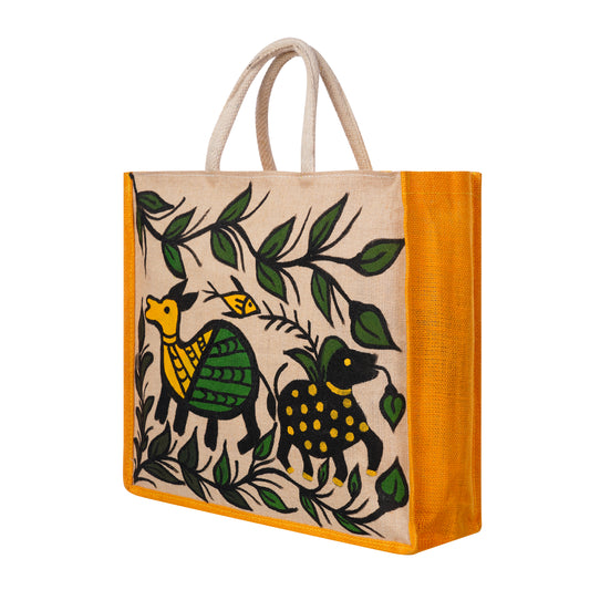 Natural Jute Bag With Hand Sohrai Painting