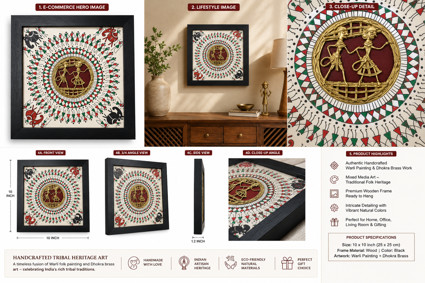 Dhokra Tribal 2 FGR Jali Frame with painting (11"X11")