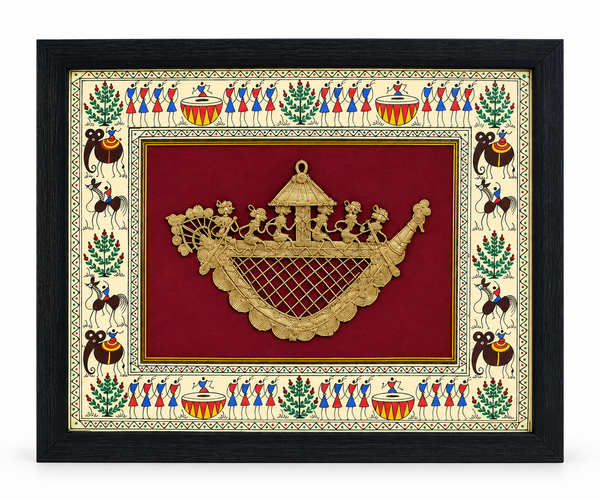 Dhokra Small Boat Jali With Warli Art (19"X25")