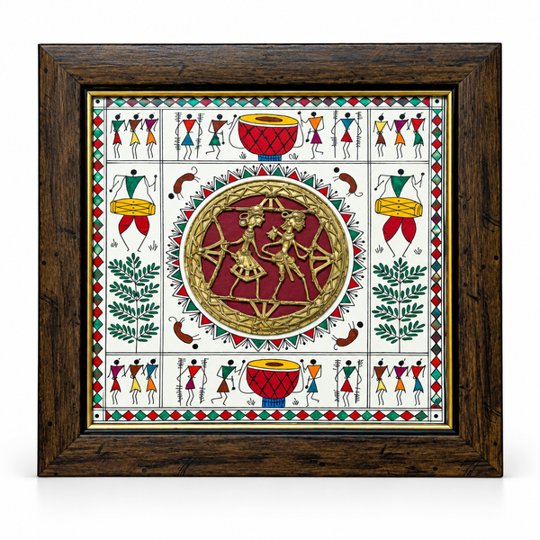Dhokra 2 FGR Round Jali With Warli Art Painting (10"X10")
