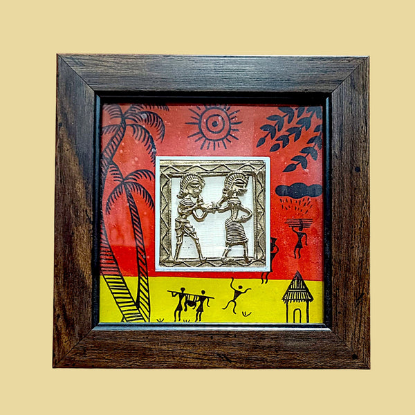 Dhokra 02 Figure Jali Frame With Warli Print