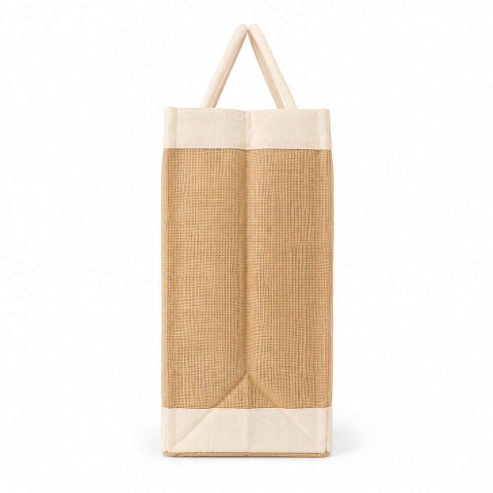 Elegant Natural Jute Tote Bag with Cotton Border & Soft Rope Handles (Size - 17"X13"x8")