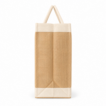 Elegant Natural Jute Tote Bag with Cotton Border & Soft Rope Handles (Size - 17"X13"x8")