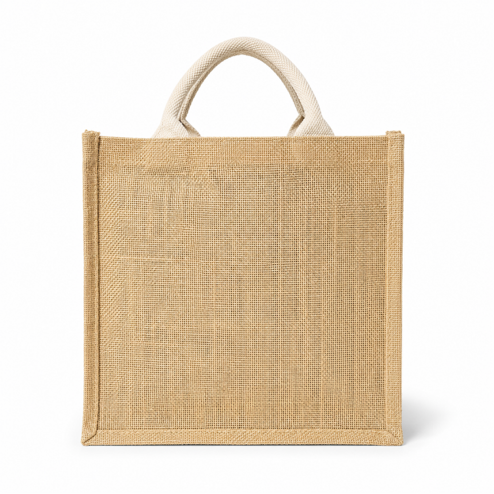 Premium Natural Jute Gift & Shopping Bag with Soft Cotton Handles and Zipper Closure ( Size -12"X14"x7.5")