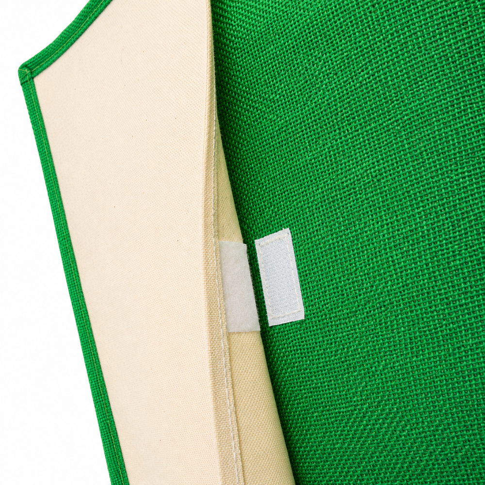 Premium Green & Natural Jute Tote Bag with Front Cotton Panel and Zipper Closure ( Size- 14"X18"x5")
