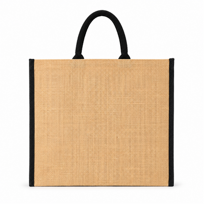 Premium Natural Jute Shopping Tote Bag with Black Handles & Reinforced Structure (size- 14"x16"x7.5")