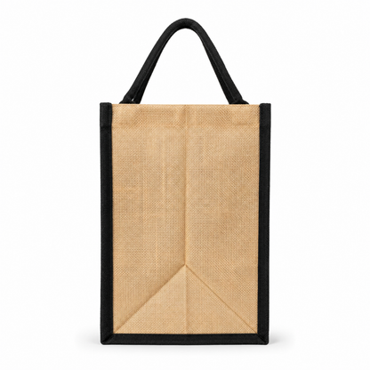 Premium Natural Jute Shopping Tote Bag with Black Handles & Reinforced Structure (size- 14"x16"x7.5")