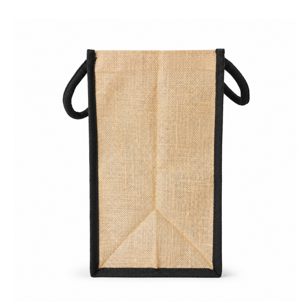 Premium Natural Jute Shopping Tote Bag with Black Handles & Reinforced Structure (size- 14"x16"x7.5")