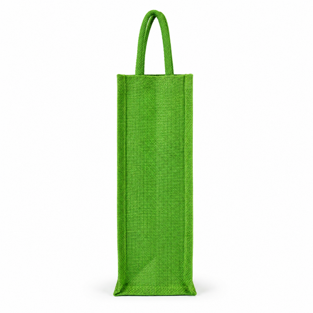 Eco-Friendly Green Jute Tote Bag with Bamboo Weave Accent & Wooden Button Closure (Size - 14"X12"x04")