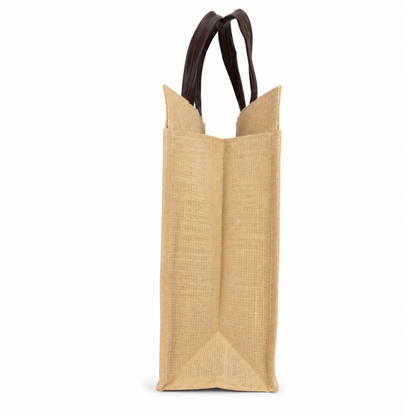 Premium Designer Jute Office Tote Bag with Front Zipper Pocket & Leatherette Handles (size - 12"X14"x5")