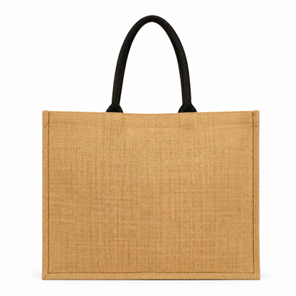Premium Jute Tote Bag with Front Pocket & Button Closure – Natural & Black (Size - 14"X18"x5")