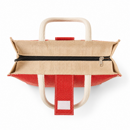 Designer Natural Jute Tote Bag with Utility Pocket & Button Flap Closure (Size- - 14"X16"x05")