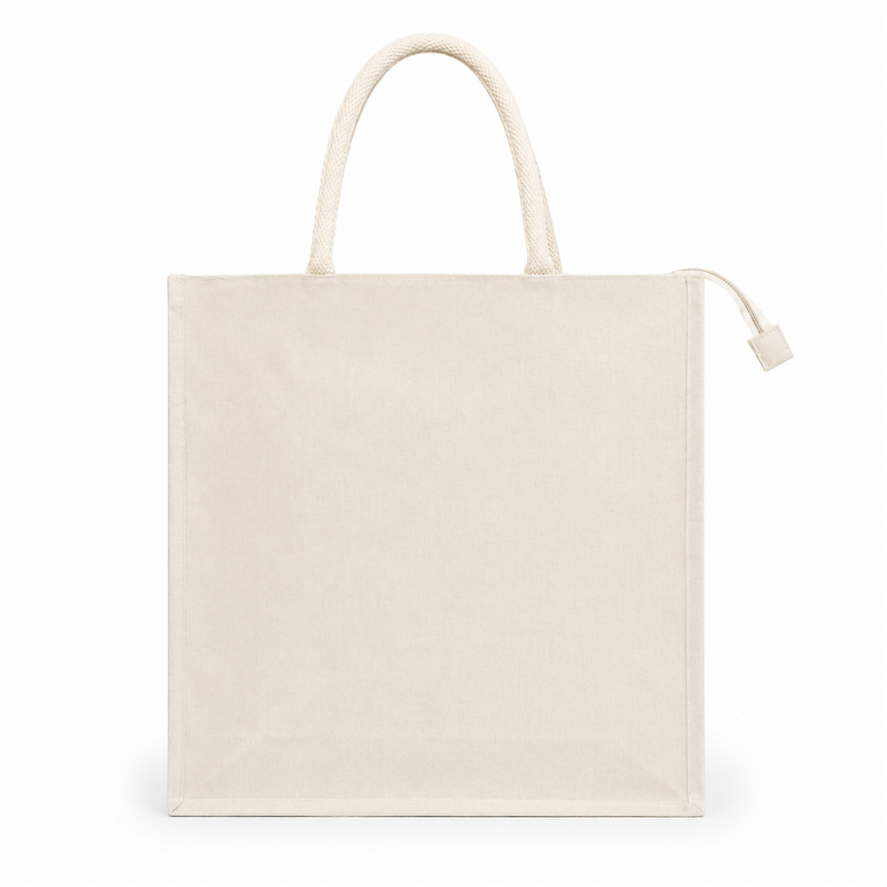Hand-Painted Sohrai Art Cotton Tote Bag with Zip Closure – Eco-Friendly Designer Canvas Carry Bag ( Size- 14"X16"x05" )