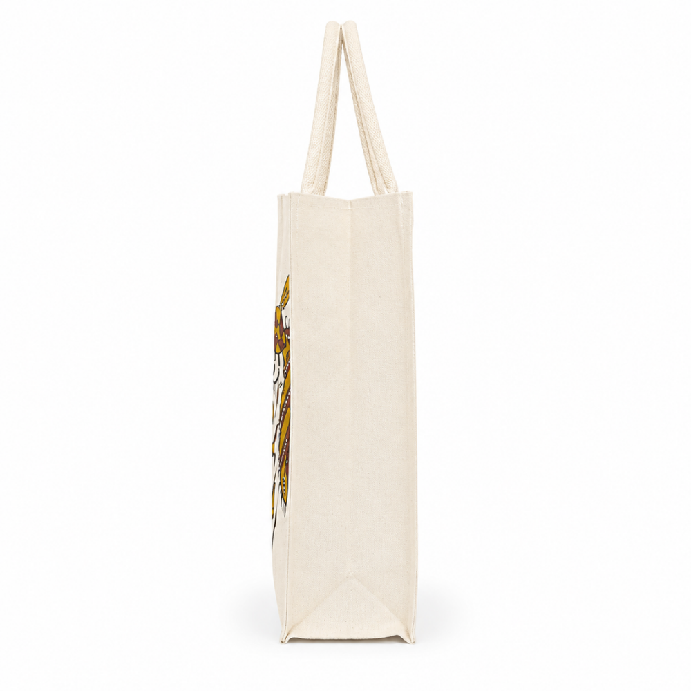 Hand-Painted Sohrai Art Cotton Tote Bag with Zip Closure – Eco-Friendly Designer Canvas Carry Bag ( Size- 14"X16"x05" )