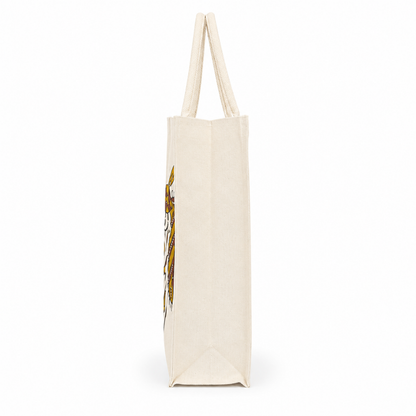 Hand-Painted Sohrai Art Cotton Tote Bag with Zip Closure – Eco-Friendly Designer Canvas Carry Bag ( Size- 14"X16"x05" )