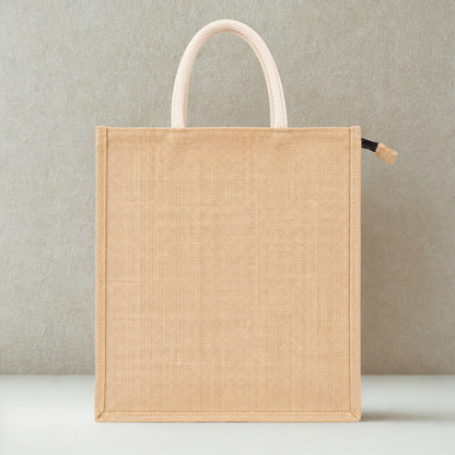 Premium Natural Jute Tote Bag with Zipper Closure & Cotton Rope Handles (Size- 16"x14"x5")