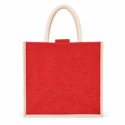 Designer Natural Jute Tote Bag with Utility Pocket & Button Flap Closure (Size- - 14"X16"x05")