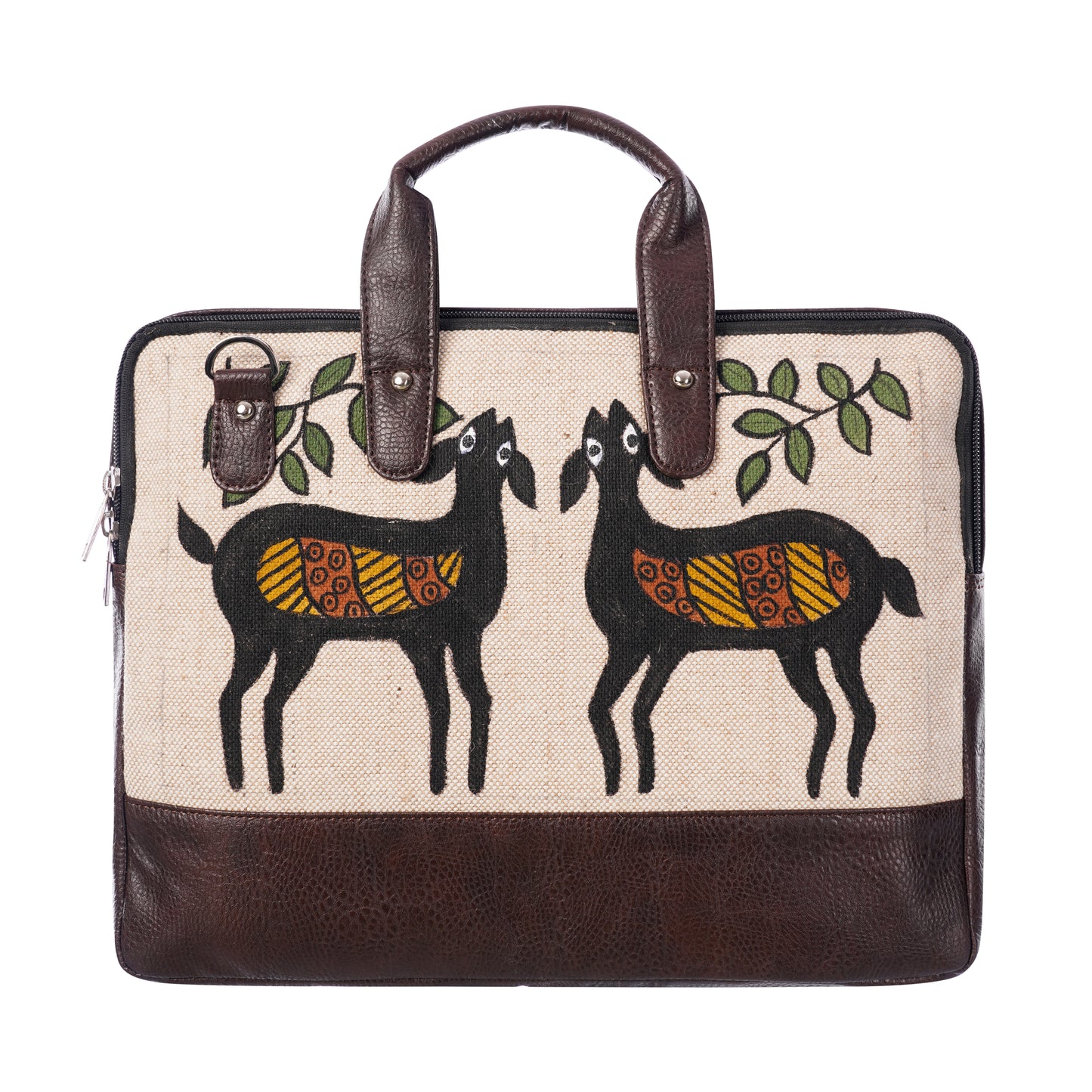 Handmade Jute Laptop Bag with Sohrai Painting | CTLB0003