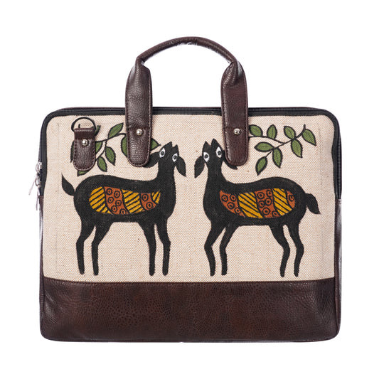Handmade Jute Laptop Bag with Sohrai Painting | CTLB0003