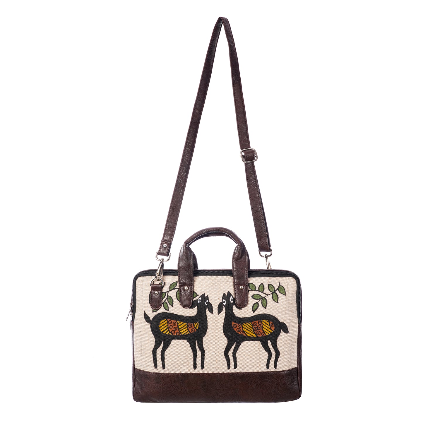 Handmade Jute Laptop Bag with Sohrai Painting | CTLB0003