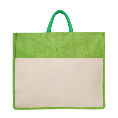 Jute Bag with Chain and Front Canvas Pocket – 14"×16"X5"