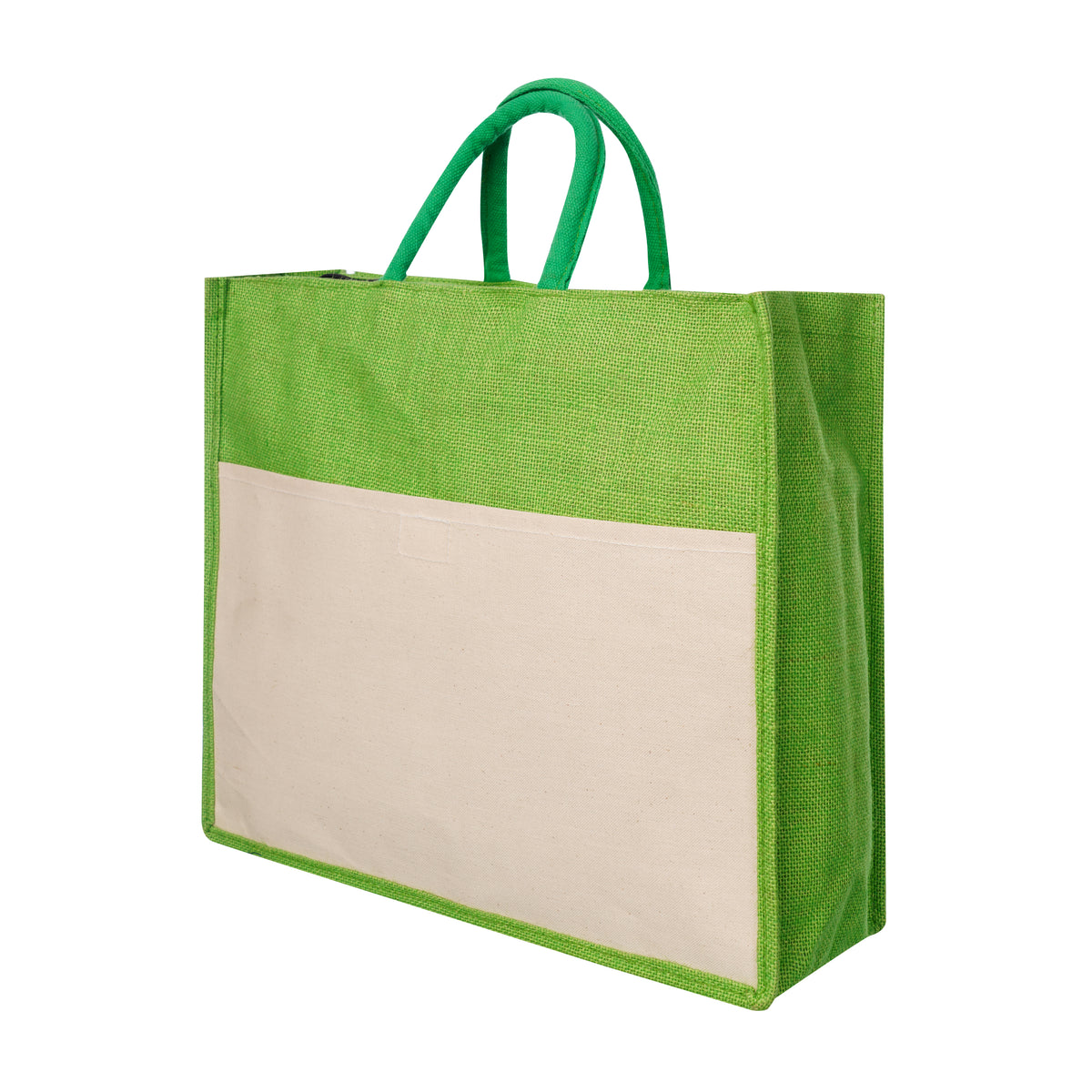 Jute Bag with Chain and Front Canvas Pocket – 14"×16"X5"