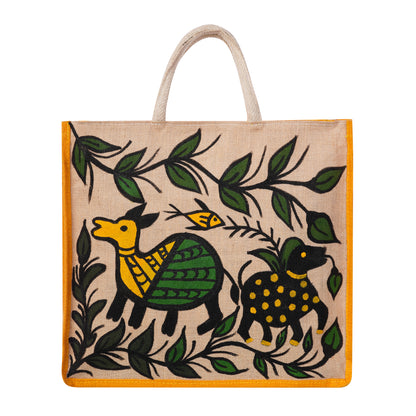Natural Jute Bag With Hand Sohrai Painting