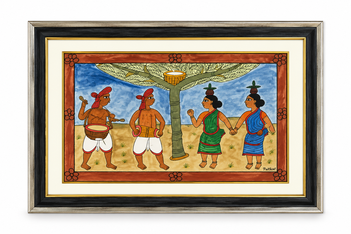 Traditional Paitkar Art four fgr Handcrafted Frame – 17" × 22"