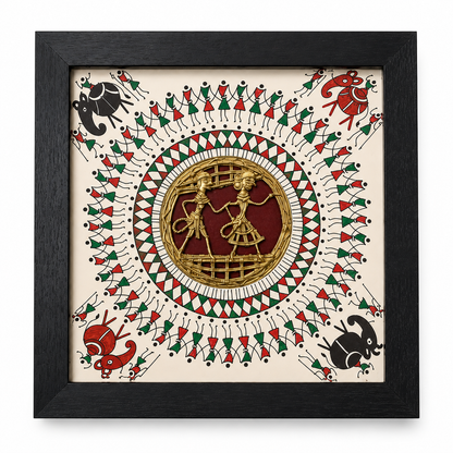Dhokra Tribal 2 FGR Jali Frame with painting (11"X11")
