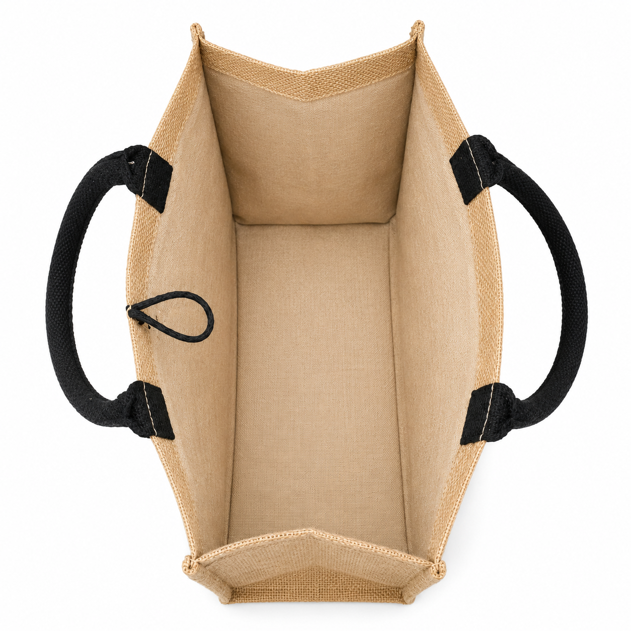 Premium Jute Tote Bag with Front Pocket & Button Closure – Natural & Black (Size - 14"X18"x5")