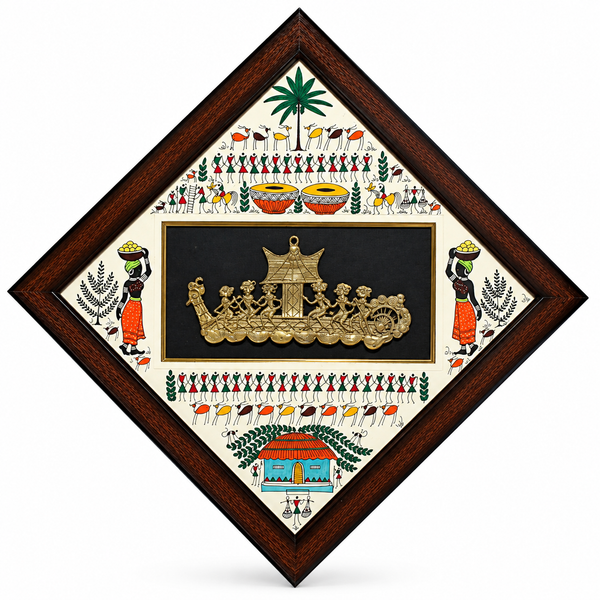 Dhokra Long Boat With Warli Painting (19"X19")