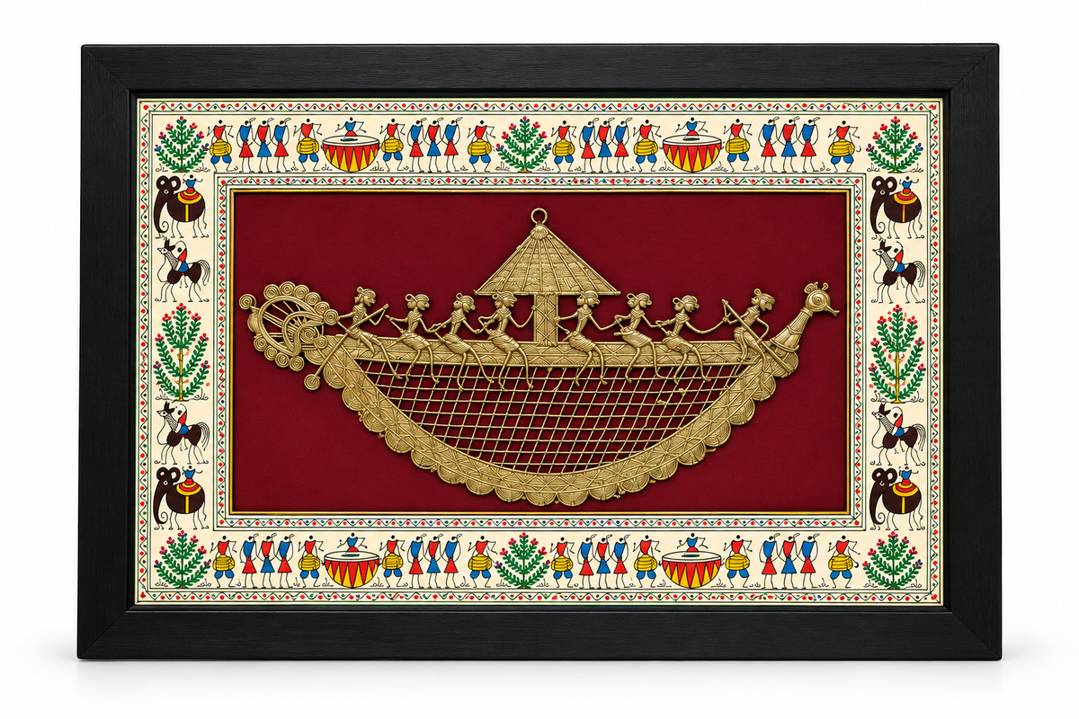 DHOKRA BIG BOOT JALI WITH WARLI PAINTING 16X19