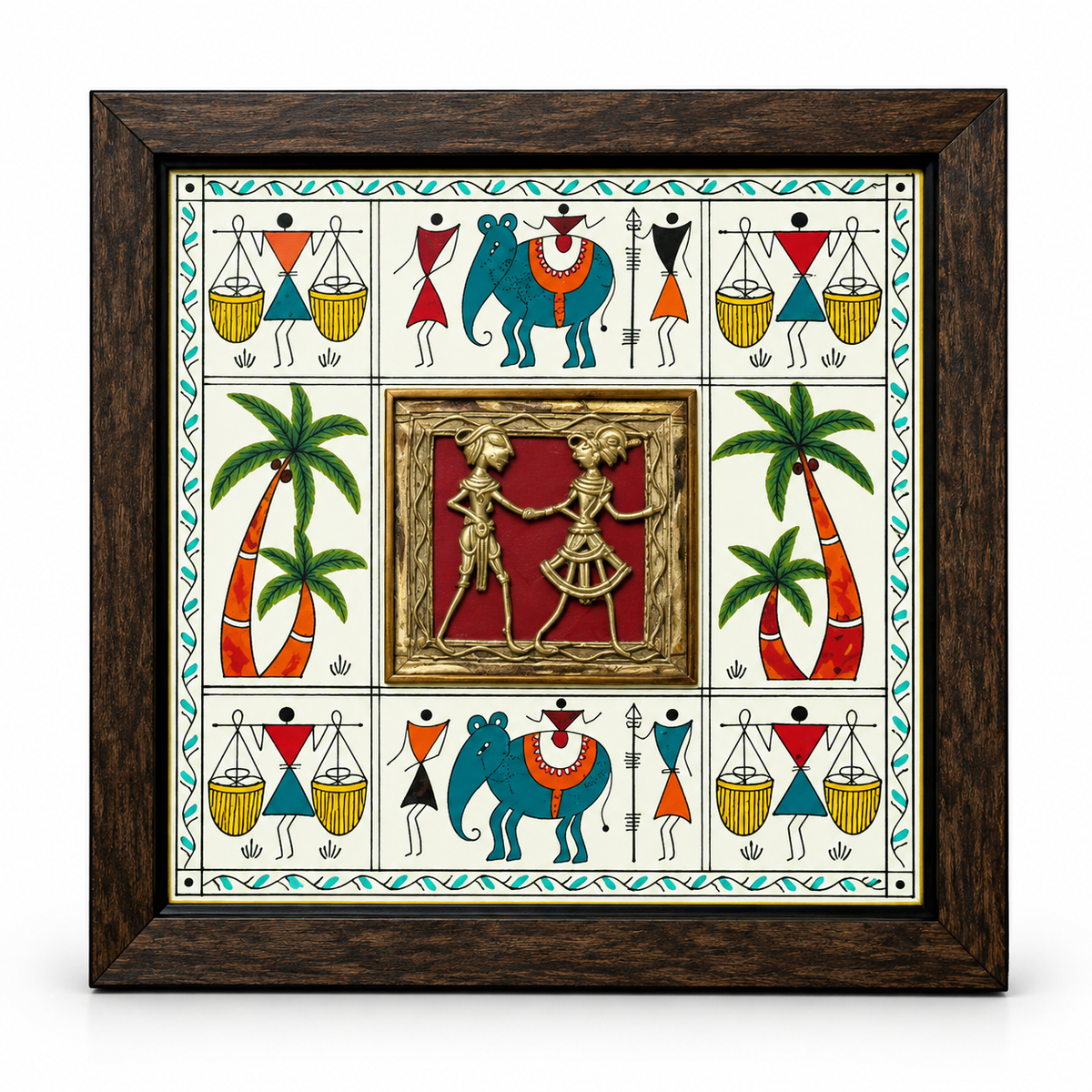 Dhokra 2 FGR Jali With Warli Painting (12"X12")