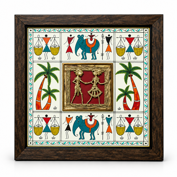 Dhokra 2 FGR Jali With Warli Painting (12"X12")