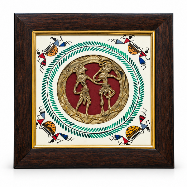 Dhokra 2 FGR Jali Frame With Warli Painting (7"X7")