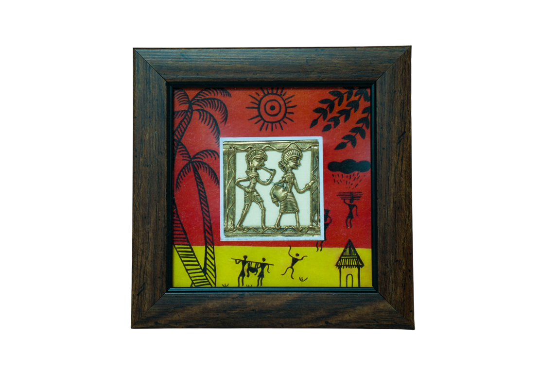 Dhokra 02 Figure Jali Frame With Warli Print