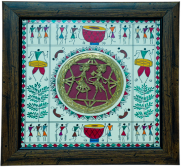 DHOKRA 2 FGR ROUND JALI WITH WARLI ART PAINTING