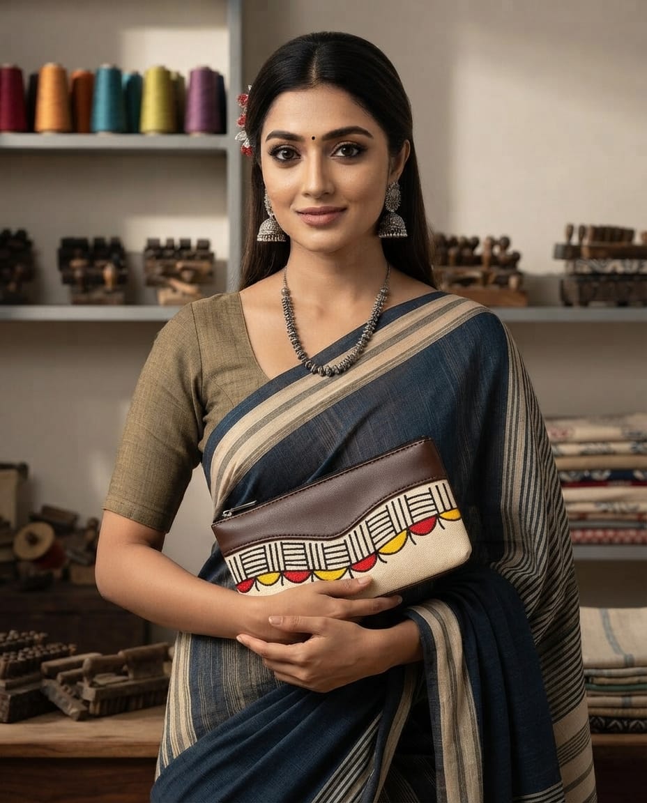 Handmade Ladies Hand Purse with Traditional Sohrai Art