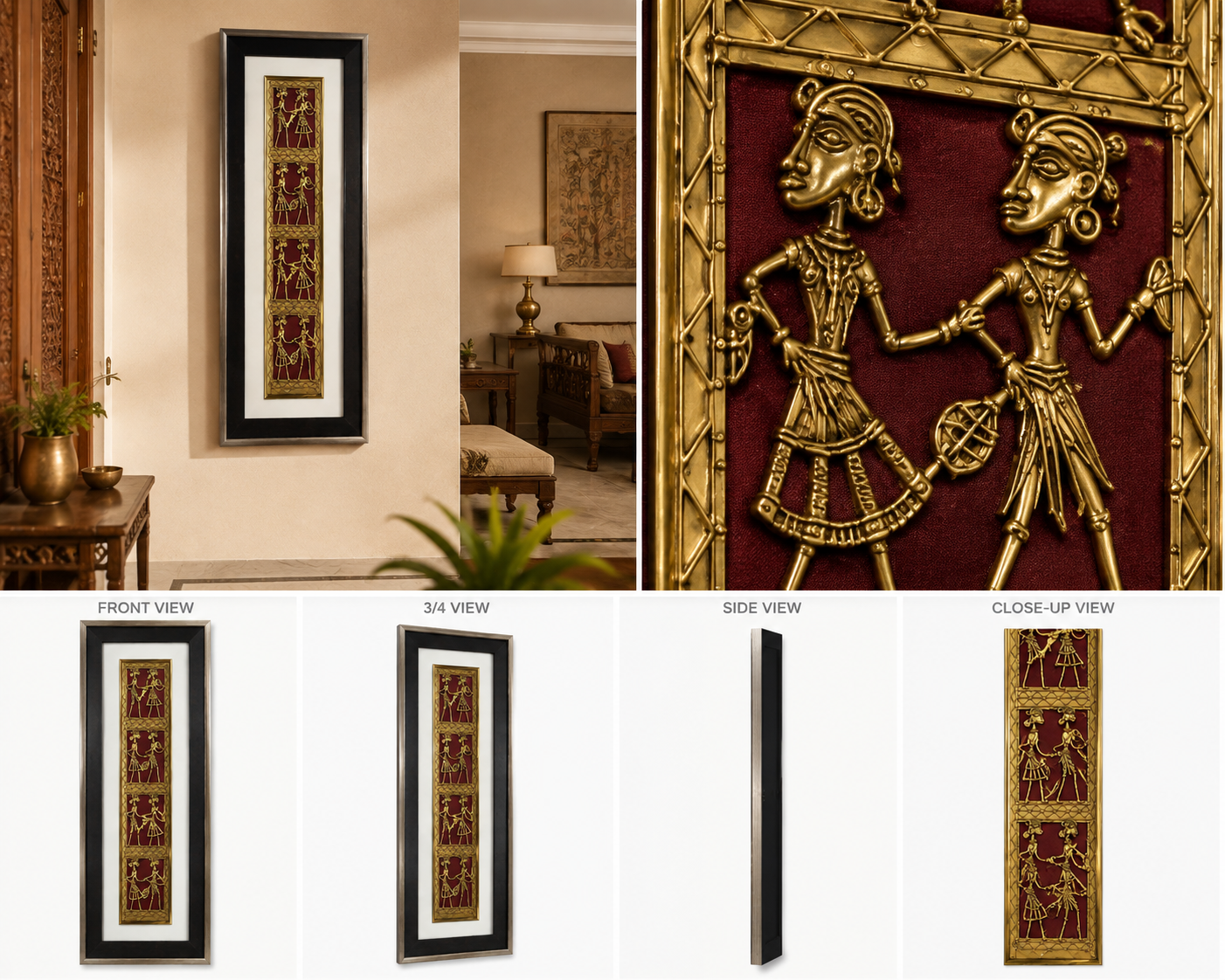 Tribal Eight Figure Dhokra Square Brass Jali Frame
