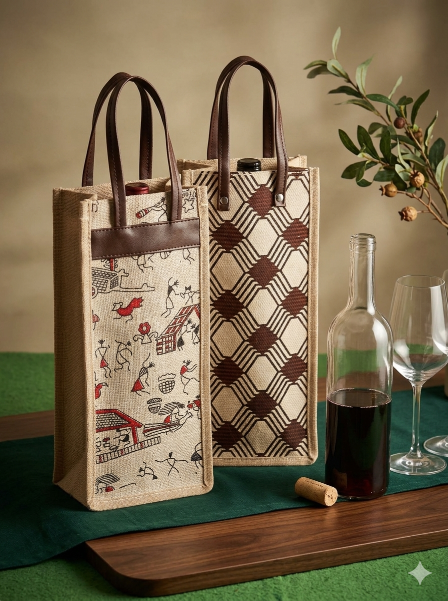 Handmade Jute Water Bottle Carry Bag
